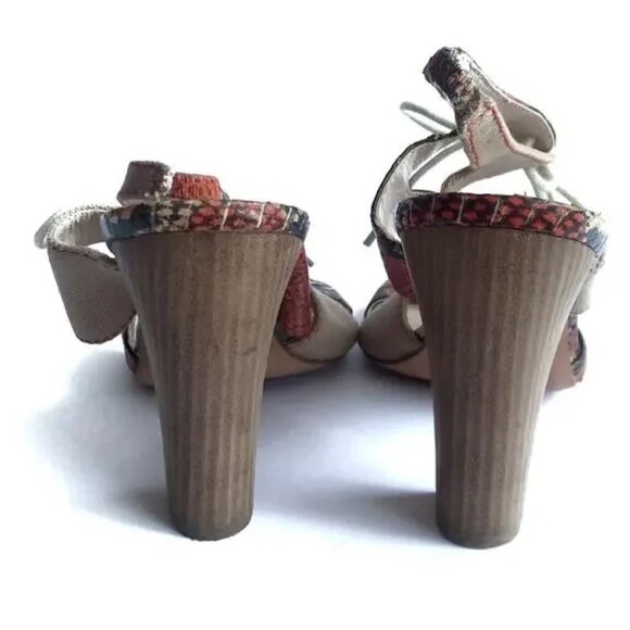 Tracy Reese Annie Snakeskin Block Wooden Chunky Heel Lace Up Strappy Sandal 39.5 - Picture 4 of 9